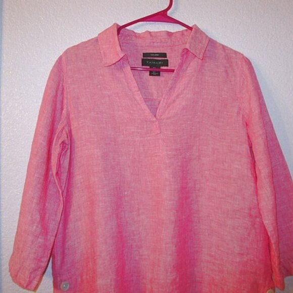 NWT Tahari LINEN Shirt Size S BLOUSE Tunic Top 3/4 SLEEVES V-Neck LIGHTWEIGHT - Picture 3 of 12
